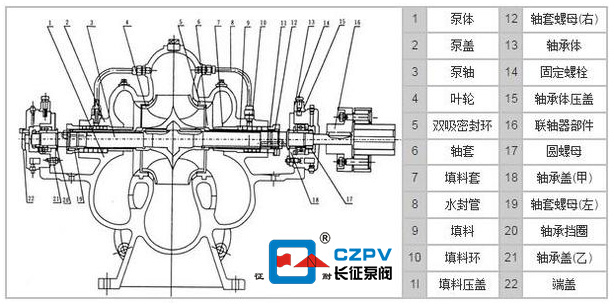 臥式單級雙吸離心泵結構圖